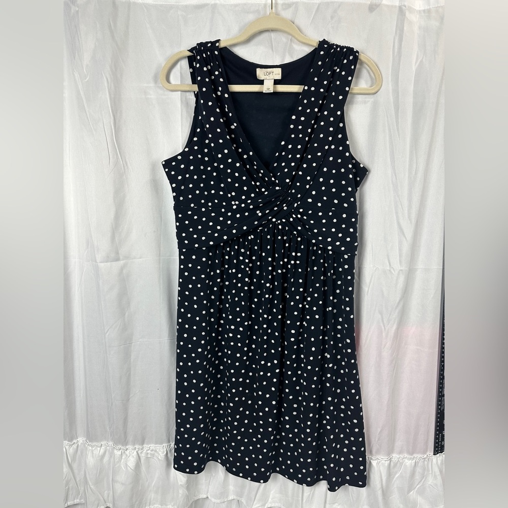 Ann Taylor Loft Dress sz 10 Petite black & white Polka dots classic Dress